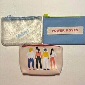 IPSY Set of 3 Blue Pink Beauty Makeup Bags Cases Power Moves Dream Women Love